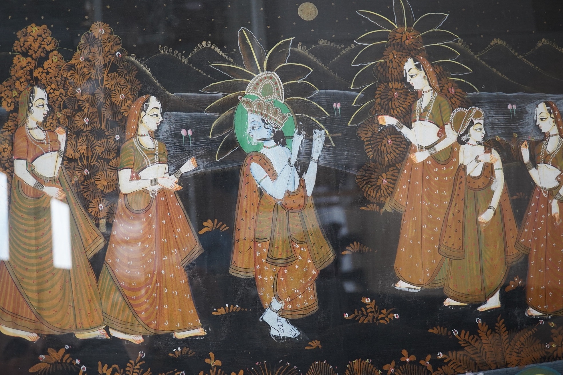 20th century, Indian School, watercolour and gouache on silk, 'Procession of figures', 40 x 140cm. Condition - good